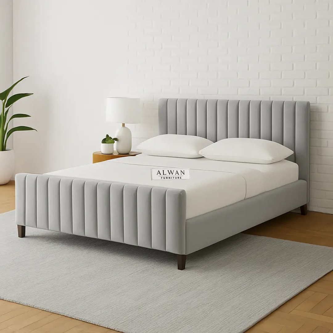 Alwan Premium Grey Upholstered Tufted Bed