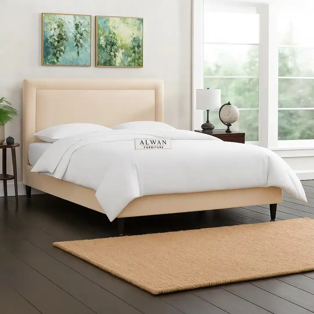 Alwan Premium Beige Upholstered Platform Bed