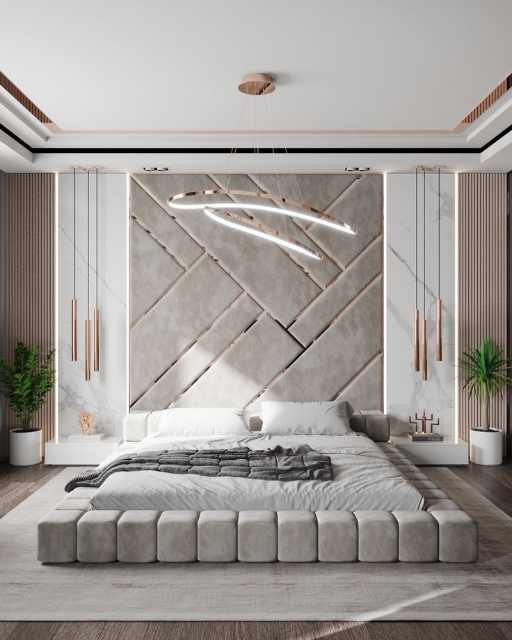 Elysium Luxury Geometric Wall-Panel Bed