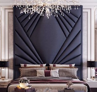 The Horizon Art-Deco Sunburst Bed with Accent Wall Panel