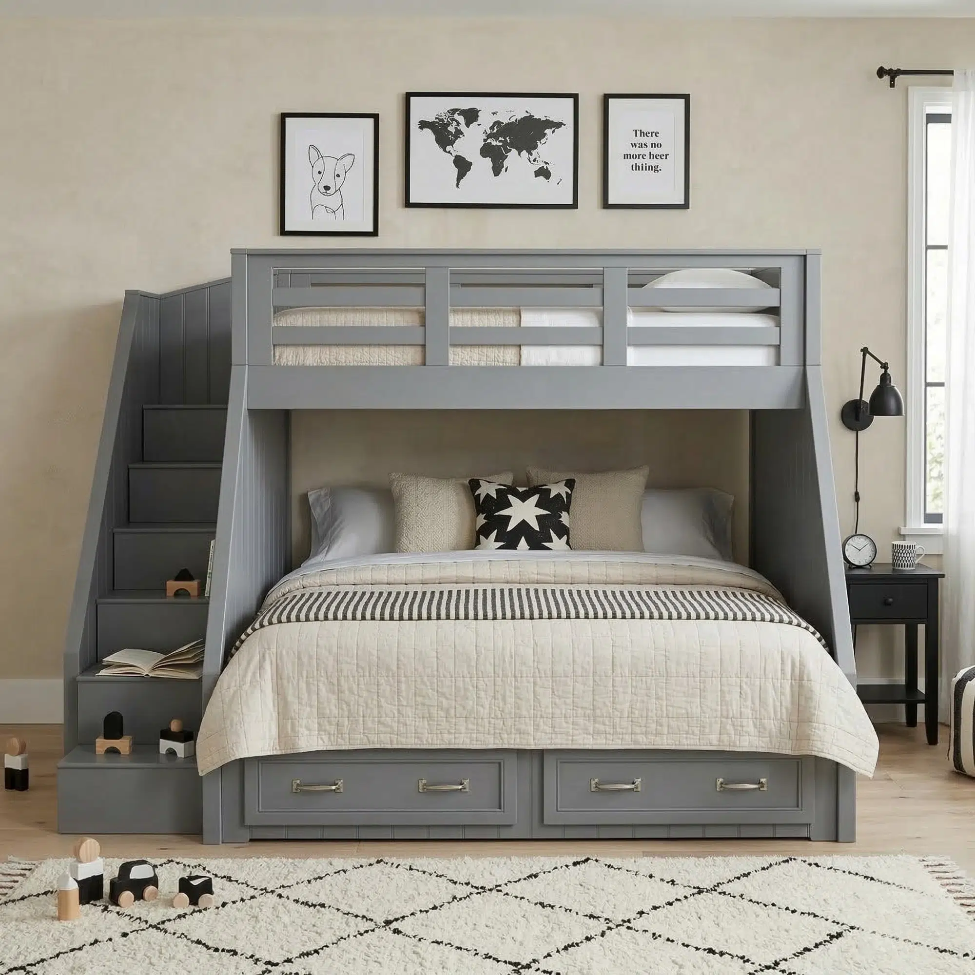 The Austin Heavy-Duty Twin-over-Full Bunk Bed with Storage Stairs & Drawers