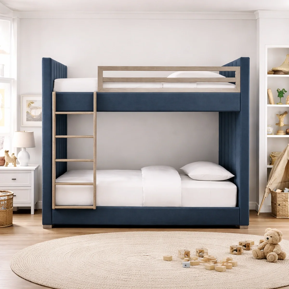 The Vista Velvet Vertical Channel Bunk Bed