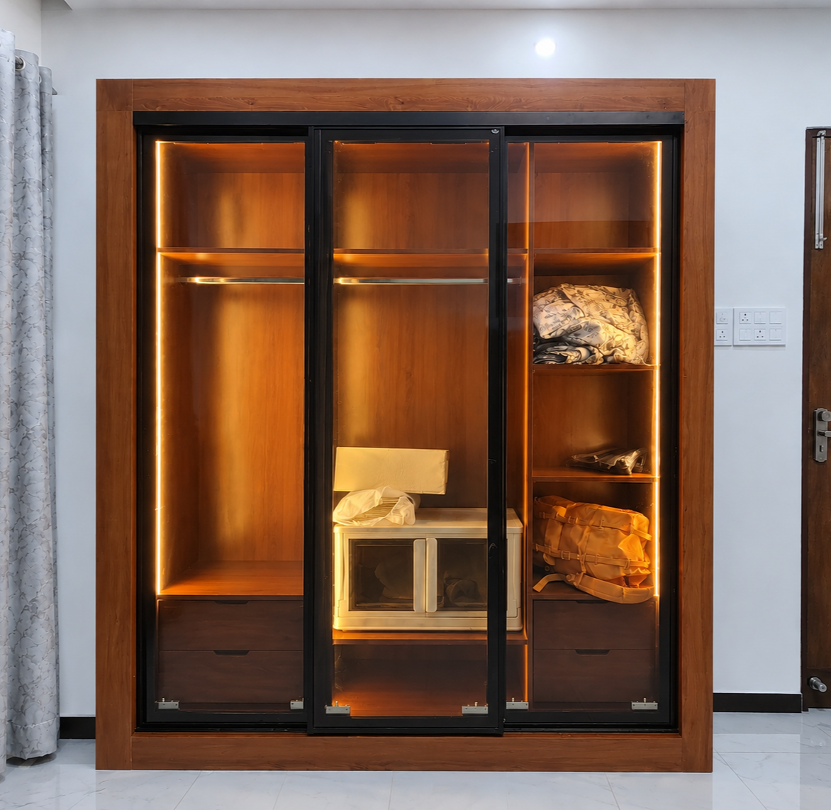 Luxury Glass-Front Wooden Wardrobe