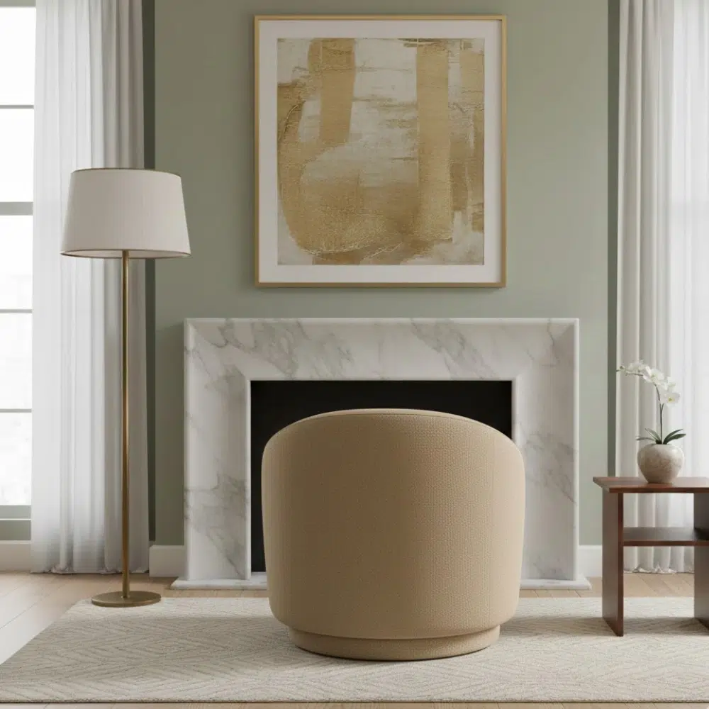 Modern Curved Bouclé Swivel Accent Chair