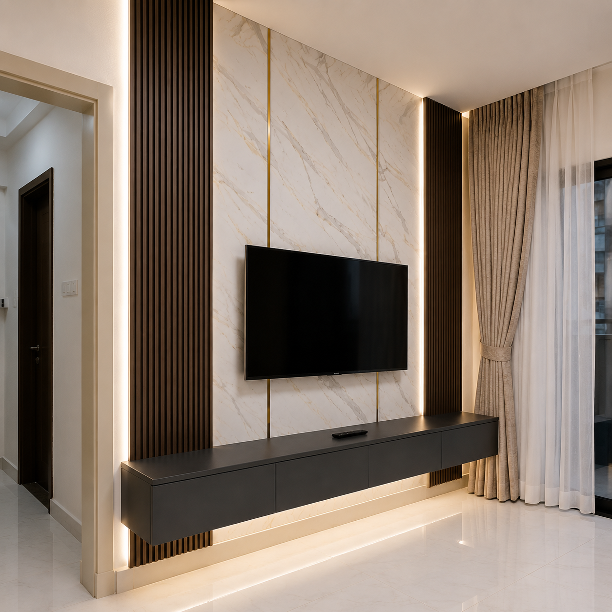 Astoria Marble Fluted Wall Panel TV Unit