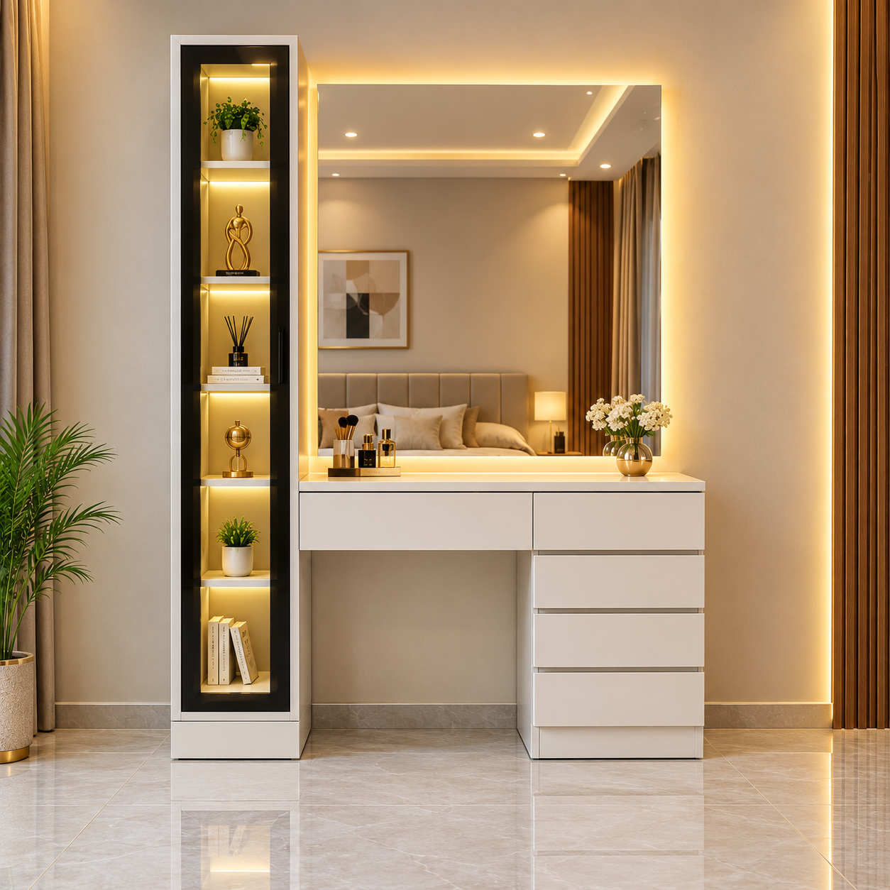 Luxury LED Dressing Table with Display Cabinet