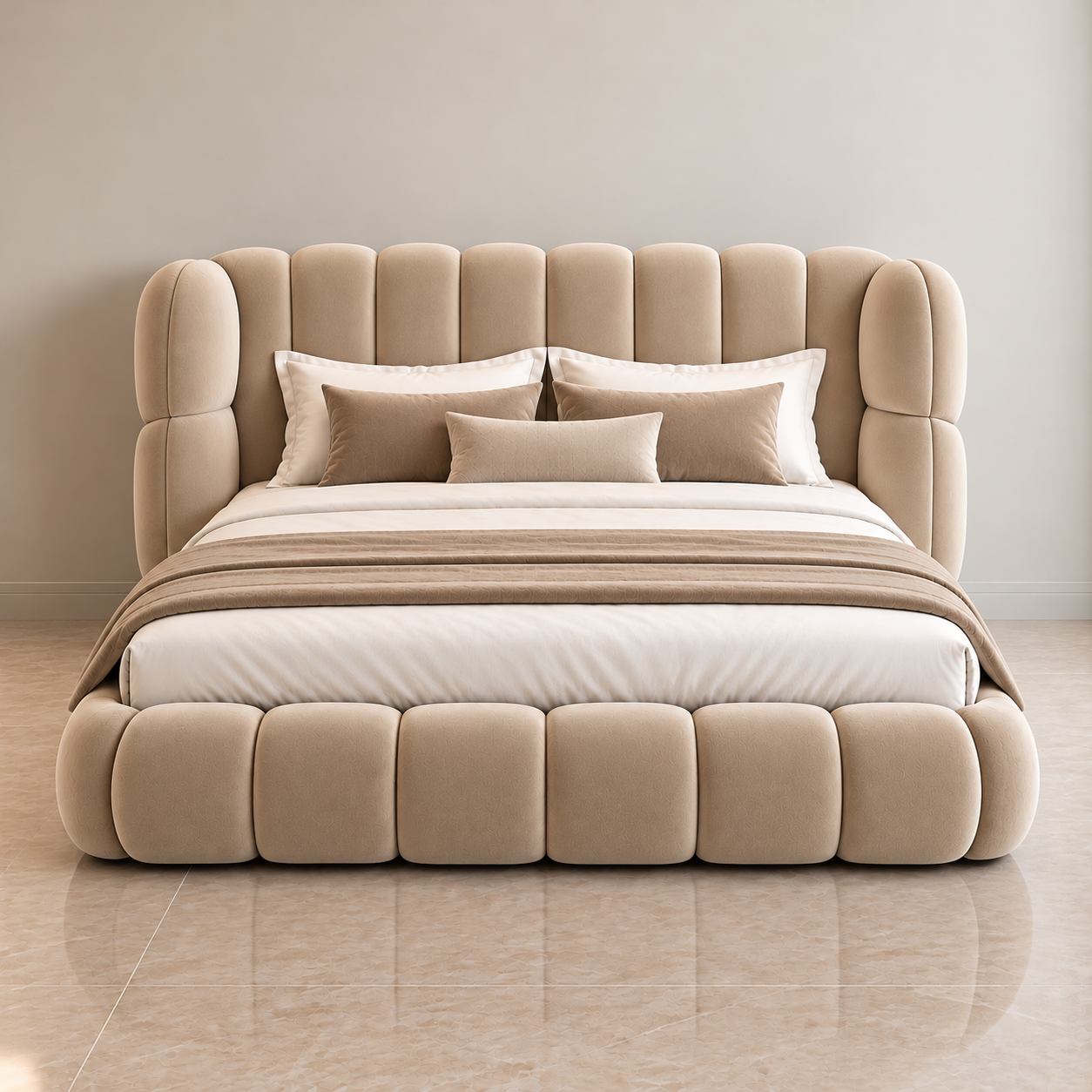  Beige Velvet Cloud Bed