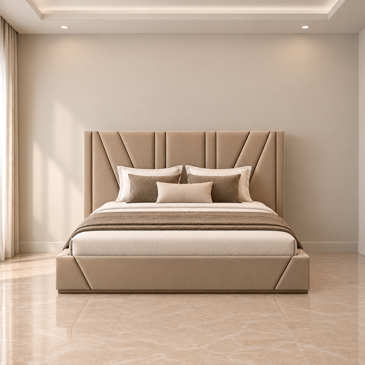 Olive Luxe Geometric Upholstered Bed