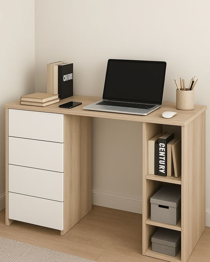 Modern Nordic Oak Study Desk with Storage
