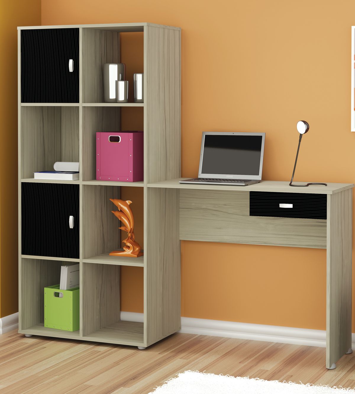Modern Space-Saving Study Desk with Bookshelf